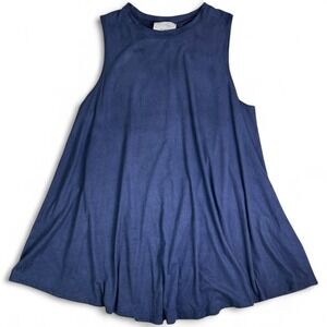 Audrey 3+1 Navy Faux Suede Swing Dress Small Sleeveless Soft A-Line Mini